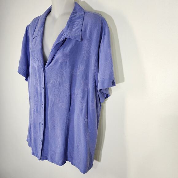 NTCO Nomadic Traders Women Shirt 100% Silk Size XL Button Up Short Sleeve Floral - Picture 5 of 9